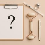 Cosmetic consultation setup with dermal filler products, brochures, and consultation forms