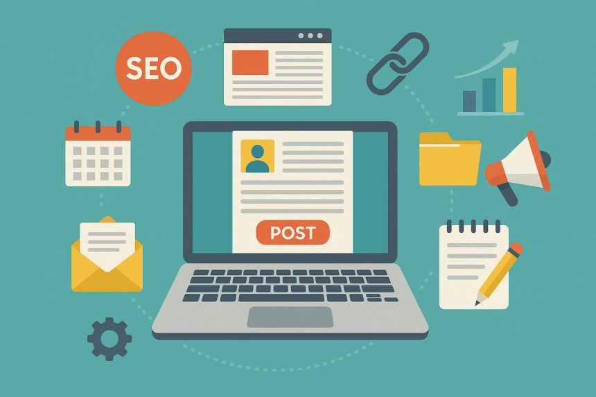 Guest posting marketplaces logos and digital marketing icons representing content collaboration