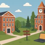 College students collaborating on a small campus, developing essential career skills together