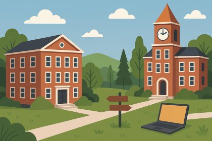 College students collaborating on a small campus, developing essential career skills together