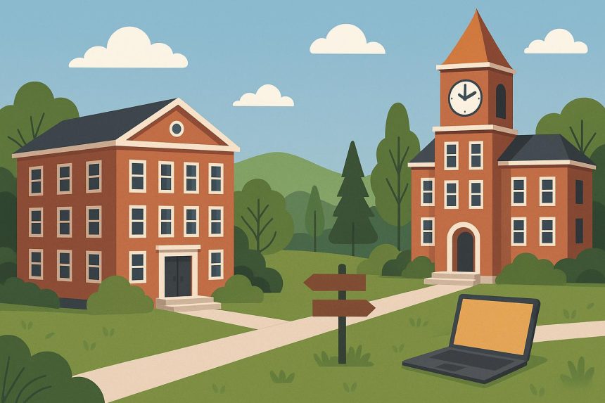 College students collaborating on a small campus, developing essential career skills together
