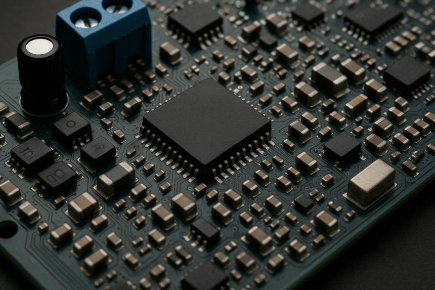 Crowded circuit board with limited space and complex electrical components for electronics design