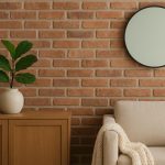 Faux brick wall paneling adds stylish, realistic texture to modern interior living room décor