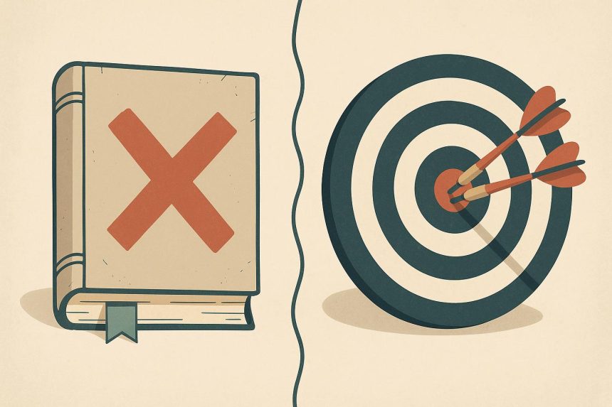 Vintage rulebook contrasted with modern digital strategy icons representing evolving tactics
