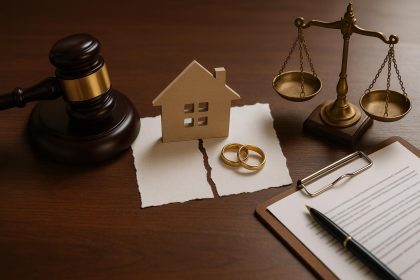Scales of justice and house keys symbolizing complex property division in Spokane divorce cases