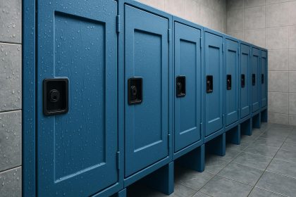 Solid plastic lockers resisting corrosion in humid locker room outperforming metal alternatives