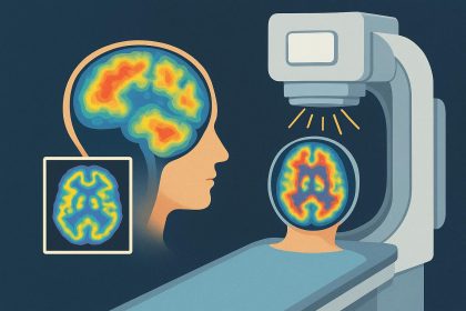 Colorful brain SPECT scan highlighting brain activity and diagnostic limitations in medical imaging
