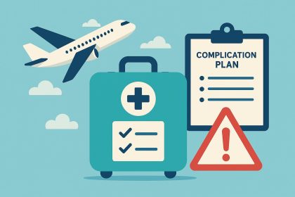 Surgical travel preparation with post-operation complication planning before overseas procedures