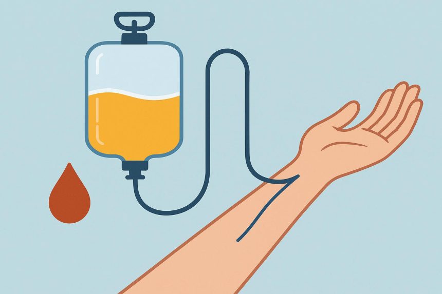 Plasma donation bag and medical equipment highlighting the importance of plasma contributions