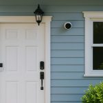 Smart door lock and security camera on apartment door illustrating easy home security upgrades