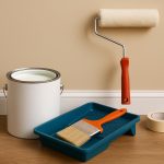 Freshly painted interior wall with clean edges and smooth finish using professional painting tools
