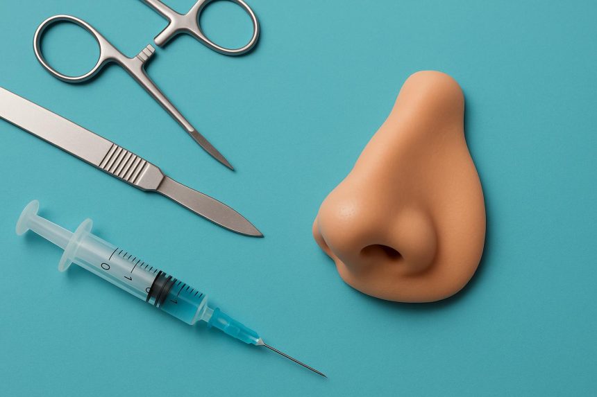 Surgical rhinoplasty tools arranged in a clinic, highlighting cosmetic nose surgery techniques