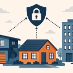 Smart home security devices and surveillance cameras installed on various residential properties