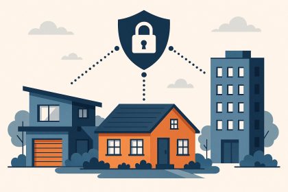 Smart home security devices and surveillance cameras installed on various residential properties
