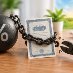 Car keys and cash stacked on a loan agreement, representing escaping high-interest title loans