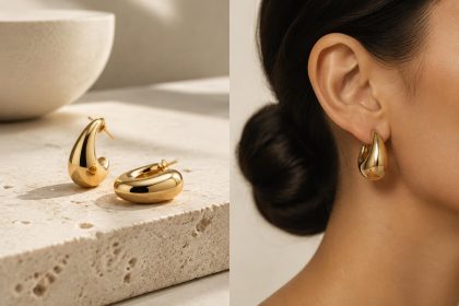 Gold hoop earring styled as a timeless accessory, enhancing everyday personal style