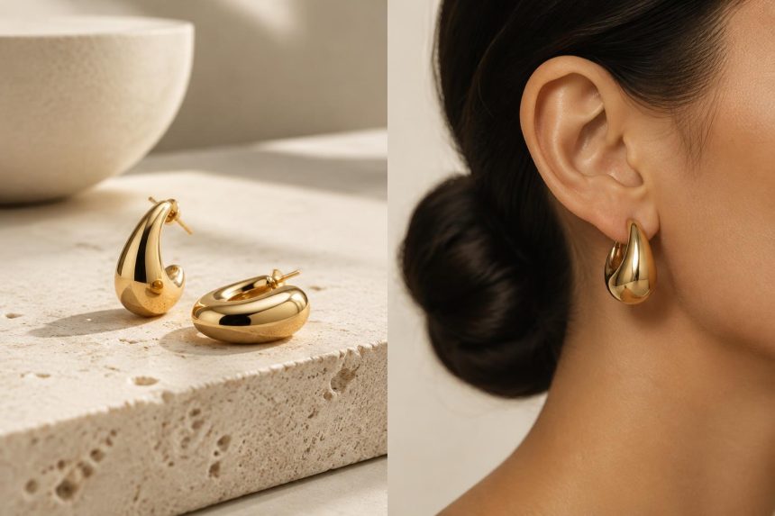 Gold hoop earring styled as a timeless accessory, enhancing everyday personal style