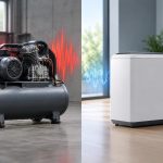 Modern industrial machines with advanced noise reduction technology in a factory setting